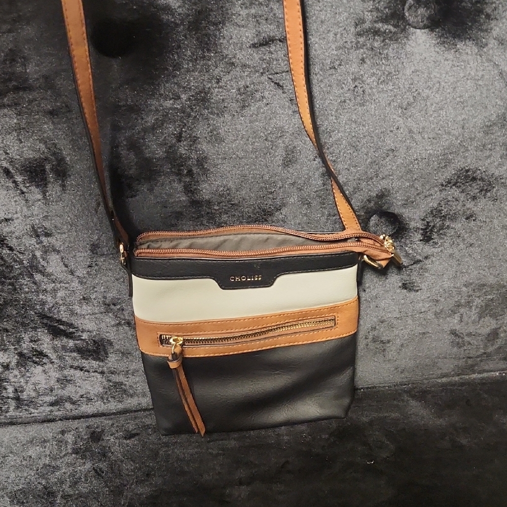 Crossbody Purse Black, Brown And White